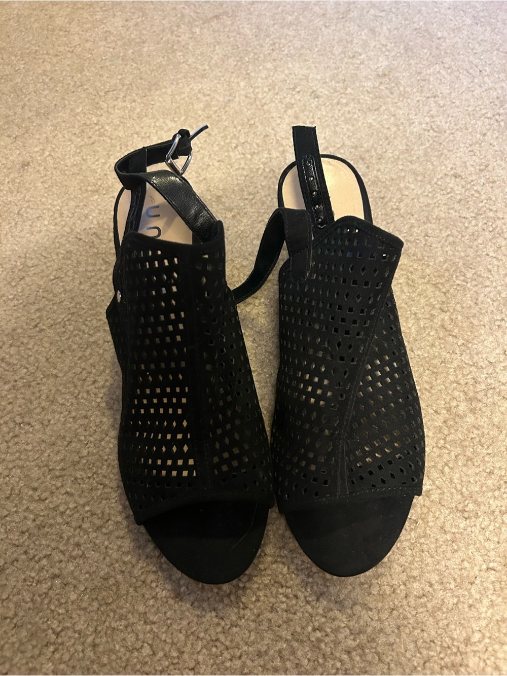 Unisa Black Perforated Slingback Heels